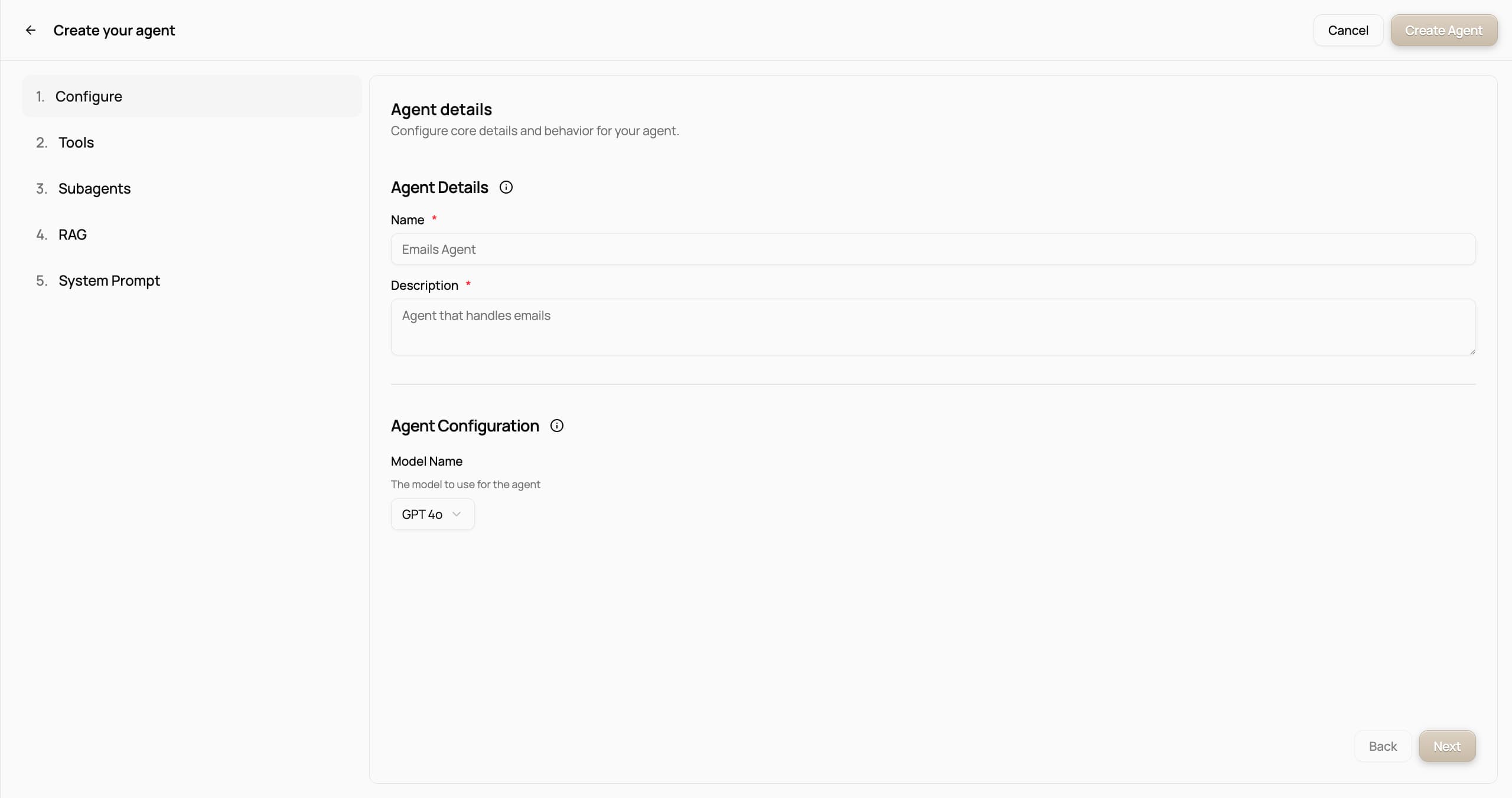 Create agent interface